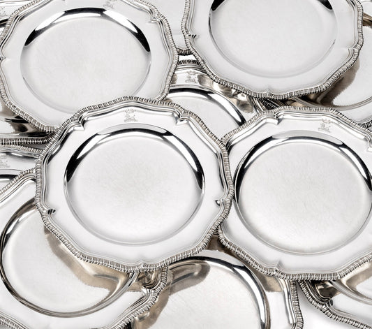 A Magnificent Set of Twelve George III Silver Dinner Plates, London 1810 by William Stroud