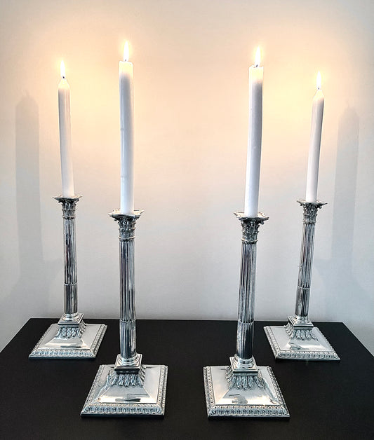 A Rare Set of Four George II Corinthian Column Candlesticks, London 1758  by Edward Wakelin